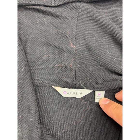 Athleta Cardigan Sweater Women's Medium Black Open Front Pockets Stretch Knit - Picture 2 of 7